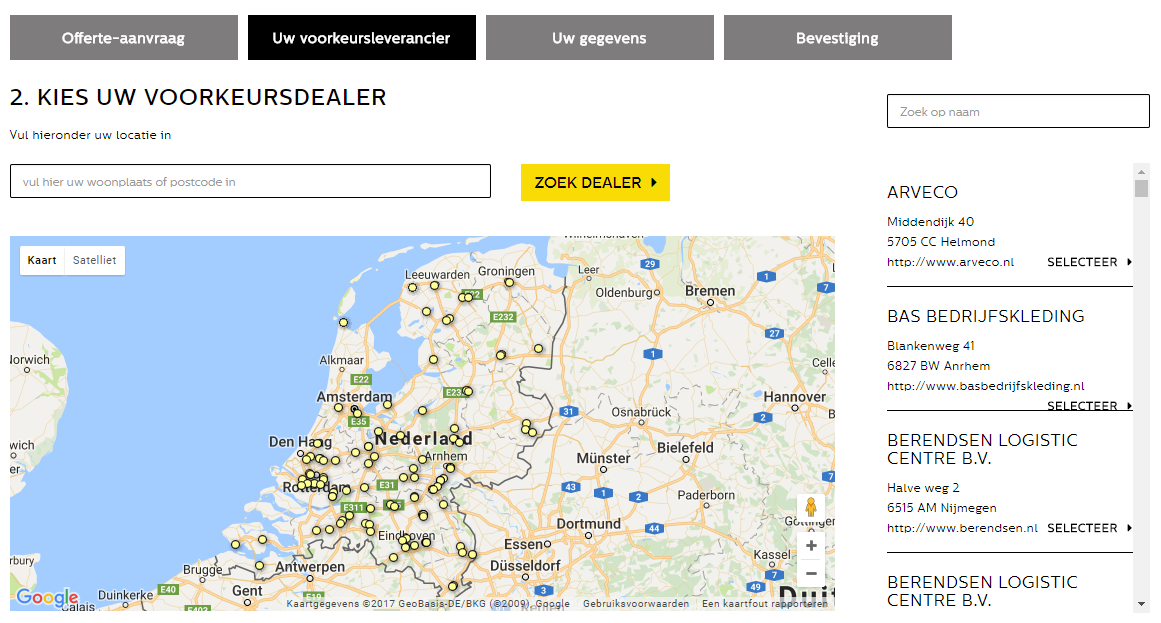 De dealerlocator van Tricorp