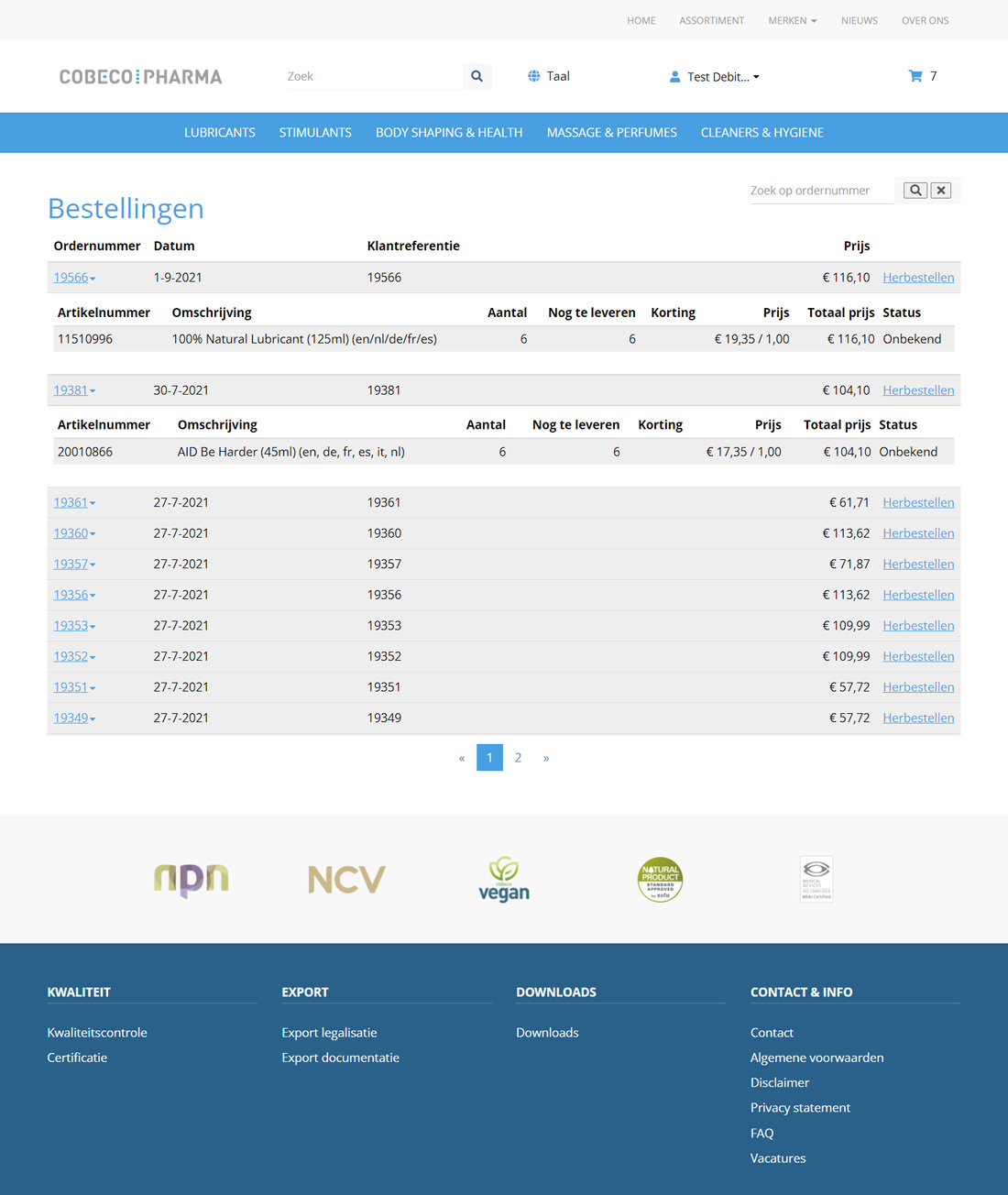 Exact webshop
