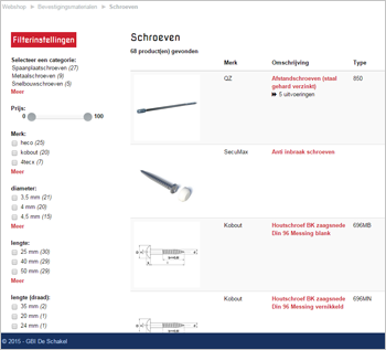 GBI De Schakel filteropties pagina