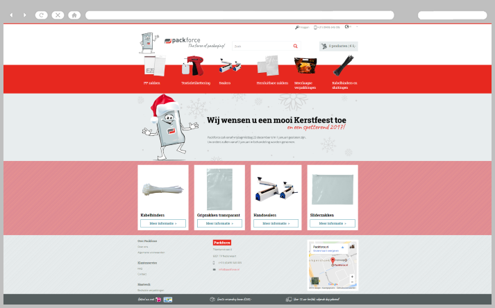 Screenshot van Packforce' design op desktop grootte