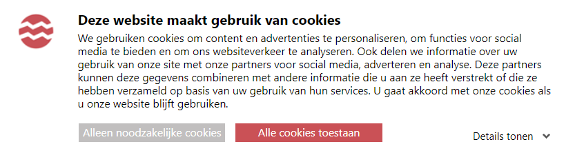 Voorbeeld van de Cookiebot consent bar. Deze staat op de Shoxl website