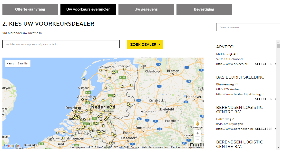 Voorbeeld dealerlocator van Tricorp