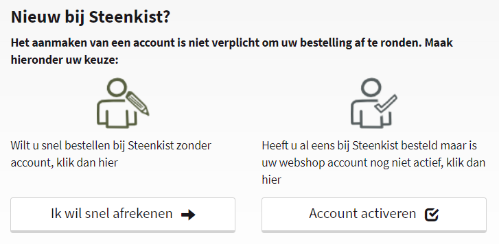 Keuze bij Steenkist om af te rekenen zonder in te loggen