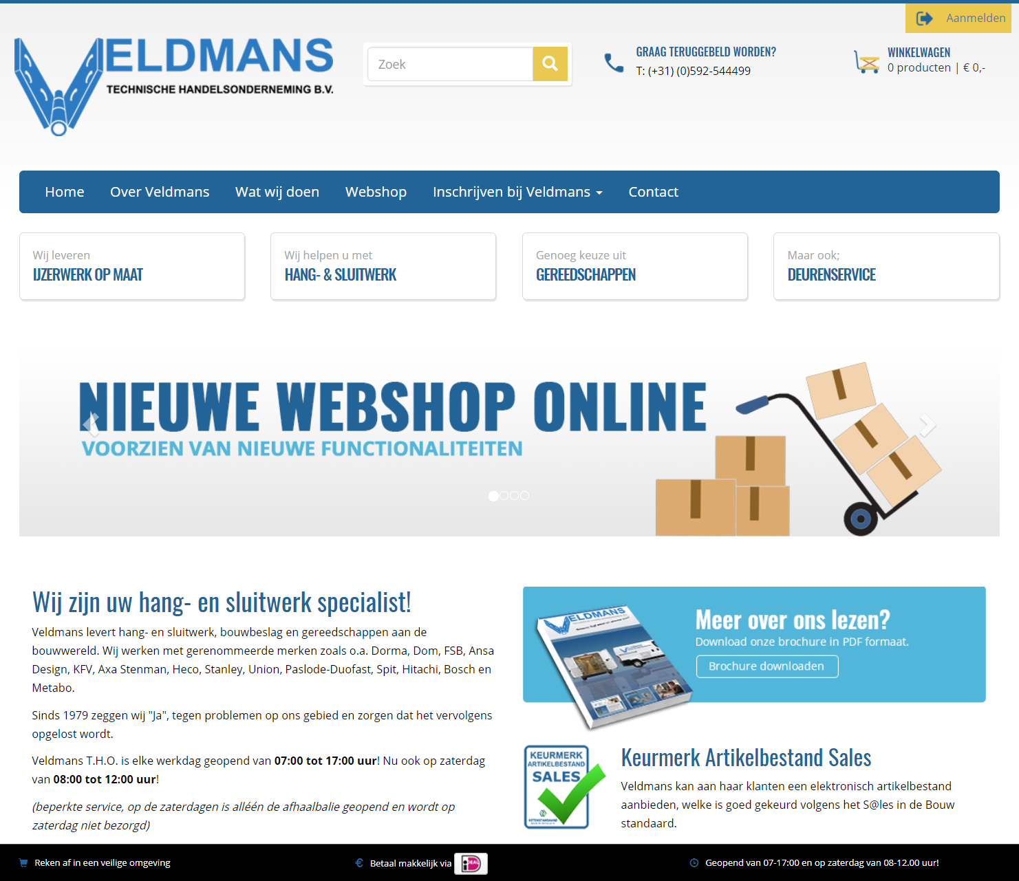 De homepage van Veldmans